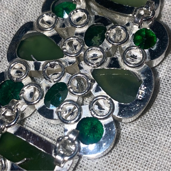 Nephrite Jade + Green Quartz gemstone statement vintage bracelet - Picture 6 of 13